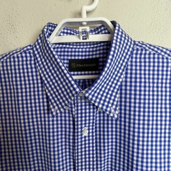 Allen Edmonds Men's Size XL Blue White Gingham Plaid Button Up‎ Long Sleeve - Picture 3 of 7